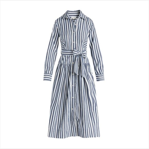 Free Assembly Dresses & Skirts - Free Assembly Blue Striped Belted Cotton Maxi Shirtdress with Long Sleeves